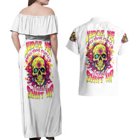 Flower Skull Couples Matching Off Shoulder Maxi Dress and Hawaiian Shirt Judge Me When You're Perfect Otherwise Shut Up - Wonder Print Shop