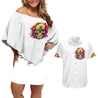 Flower Skull Couples Matching Off Shoulder Short Dress and Hawaiian Shirt Judge Me When You 're Perfect Otherwise Shut Up - Wonder Print Shop