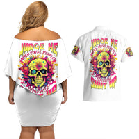 Flower Skull Couples Matching Off Shoulder Short Dress and Hawaiian Shirt Judge Me When You 're Perfect Otherwise Shut Up - Wonder Print Shop