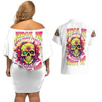 Flower Skull Couples Matching Off Shoulder Short Dress and Hawaiian Shirt Judge Me When You're Perfect Otherwise Shut Up - Wonder Print Shop