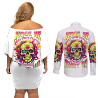 Flower Skull Couples Matching Off Shoulder Short Dress and Long Sleeve Button Shirts Judge Me When You're Perfect Otherwise Shut Up - Wonder Print Shop