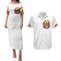 Flower Skull Couples Matching Puletasi Dress and Hawaiian Shirt Judge Me When You 're Perfect Otherwise Shut Up - Wonder Print Shop