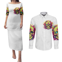 Flower Skull Couples Matching Puletasi Dress and Long Sleeve Button Shirts Judge Me When You 're Perfect Otherwise Shut Up - Wonder Print Shop