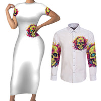 Flower Skull Couples Matching Short Sleeve Bodycon Dress and Long Sleeve Button Shirts Judge Me When You're Perfect Otherwise Shut Up - Wonder Print Shop