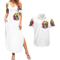 Flower Skull Couples Matching Summer Maxi Dress and Hawaiian Shirt Judge Me When You're Perfect Otherwise Shut Up - Wonder Print Shop