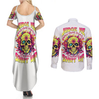 Flower Skull Couples Matching Summer Maxi Dress and Long Sleeve Button Shirts Judge Me When You're Perfect Otherwise Shut Up - Wonder Print Shop
