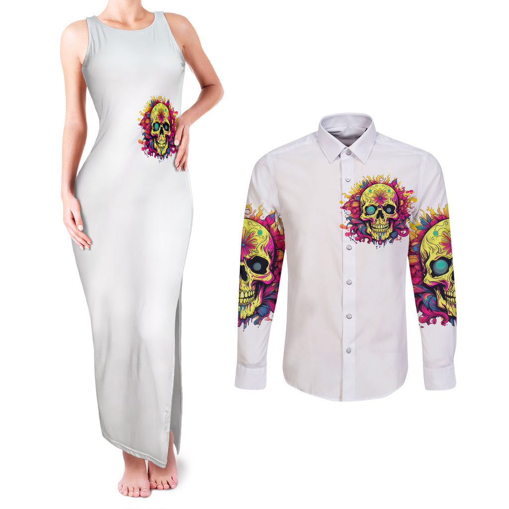 Flower Skull Couples Matching Tank Maxi Dress and Long Sleeve Button Shirts Judge Me When You're Perfect Otherwise Shut Up - Wonder Print Shop