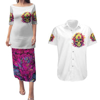 Flower Skull Couples Matching Puletasi and Hawaiian Shirt Judge Me When You're Perfect Otherwise Shut Up - Wonder Print Shop