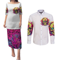 Flower Skull Couples Matching Puletasi and Long Sleeve Button Shirt Judge Me When You're Perfect Otherwise Shut Up - Wonder Print Shop
