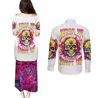 Flower Skull Couples Matching Puletasi and Long Sleeve Button Shirt Judge Me When You're Perfect Otherwise Shut Up - Wonder Print Shop