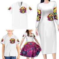 Flower Skull Family Matching Long Sleeve Bodycon Dress and Hawaiian Shirt Judge Me When You're Perfect Otherwise Shut Up - Wonder Print Shop