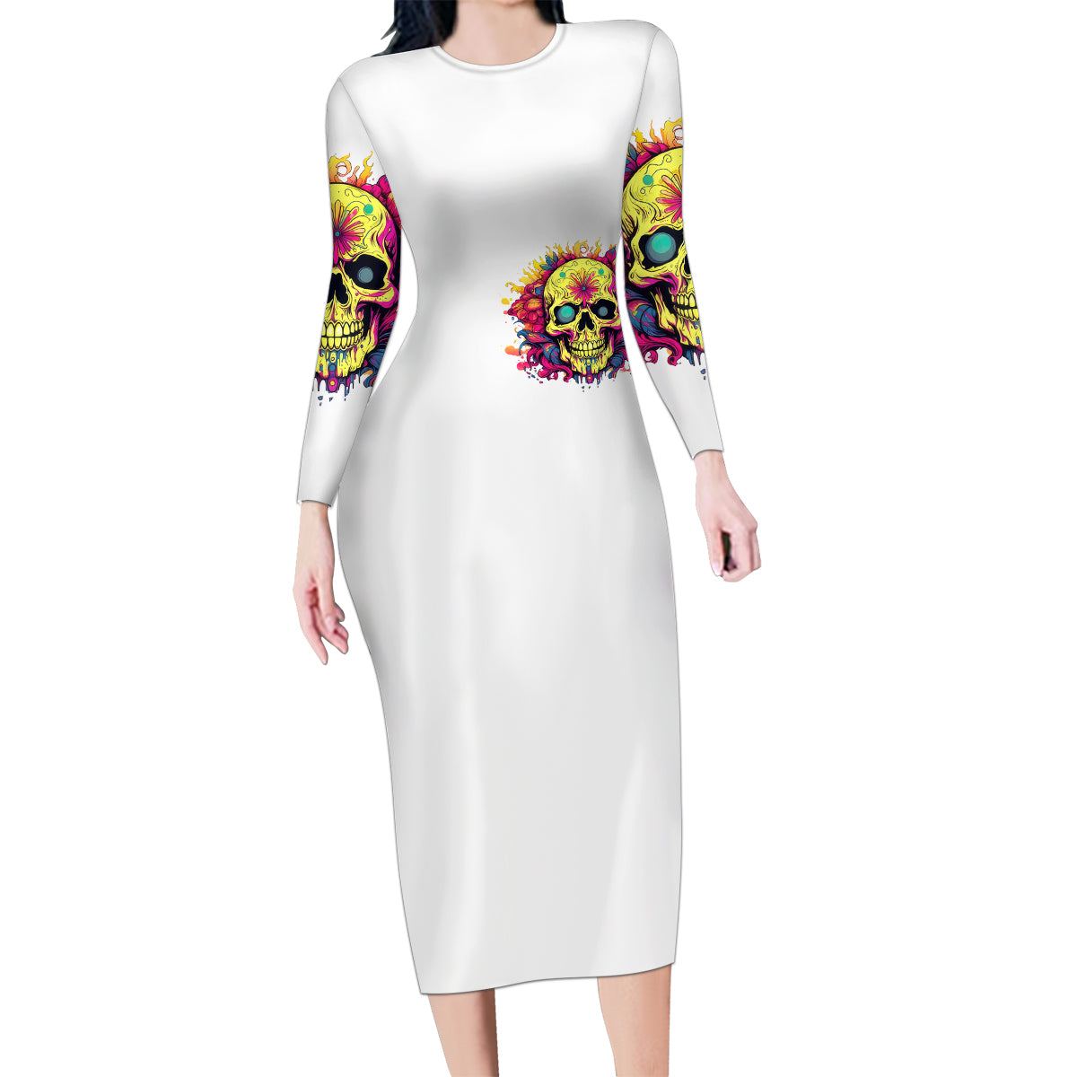 Flower Skull Family Matching Long Sleeve Bodycon Dress and Hawaiian Shirt Judge Me When You're Perfect Otherwise Shut Up - Wonder Print Shop