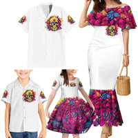 Flower Skull Family Matching Mermaid Dress and Hawaiian Shirt Judge Me When You're Perfect Otherwise Shut Up - Wonder Print Shop