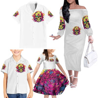 Flower Skull Family Matching Off Shoulder Long Sleeve Dress and Hawaiian Shirt Judge Me When You're Perfect Otherwise Shut Up - Wonder Print Shop