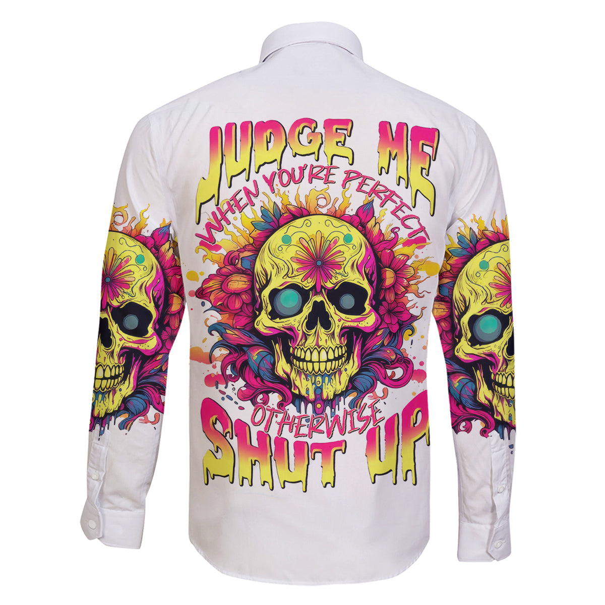Flower Skull Family Matching Off Shoulder Long Sleeve Dress and Hawaiian Shirt Judge Me When You're Perfect Otherwise Shut Up - Wonder Print Shop