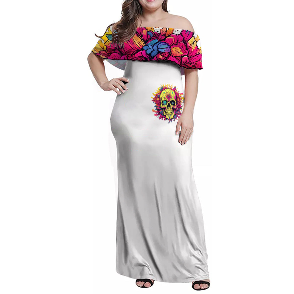 Flower Skull Family Matching Off Shoulder Maxi Dress and Hawaiian Shirt Judge Me When You're Perfect Otherwise Shut Up - Wonder Print Shop