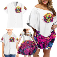Flower Skull Family Matching Off Shoulder Short Dress and Hawaiian Shirt Judge Me When You're Perfect Otherwise Shut Up - Wonder Print Shop