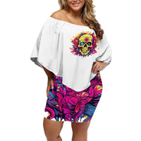 Flower Skull Family Matching Off Shoulder Short Dress and Hawaiian Shirt Judge Me When You're Perfect Otherwise Shut Up - Wonder Print Shop