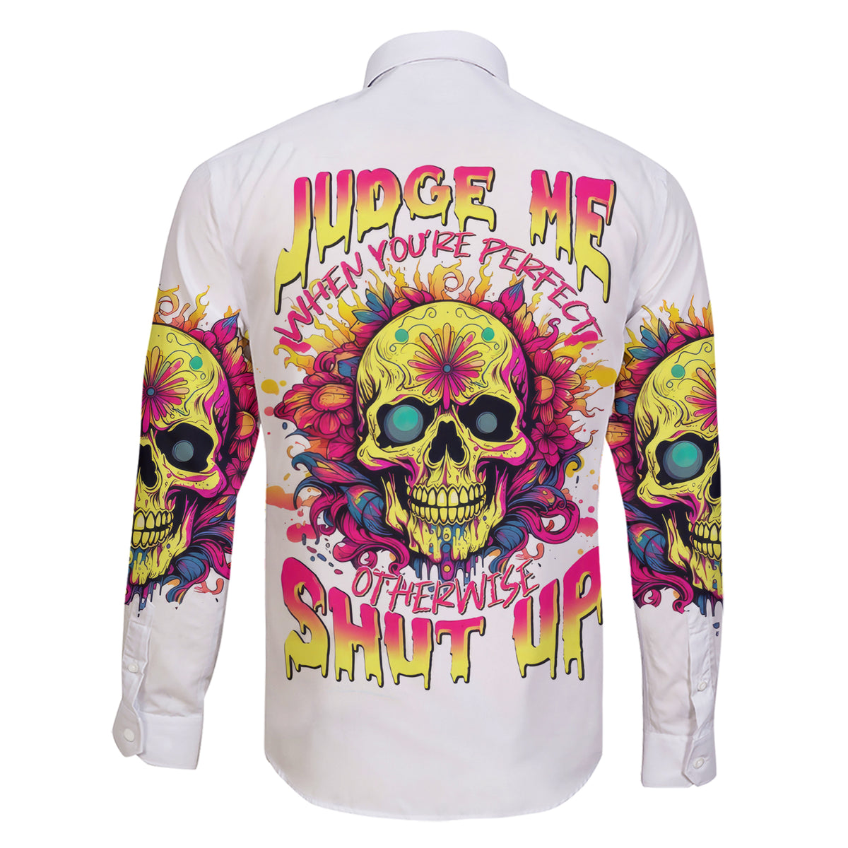 Flower Skull Family Matching Short Sleeve Bodycon Dress and Hawaiian Shirt Judge Me When You're Perfect Otherwise Shut Up - Wonder Print Shop