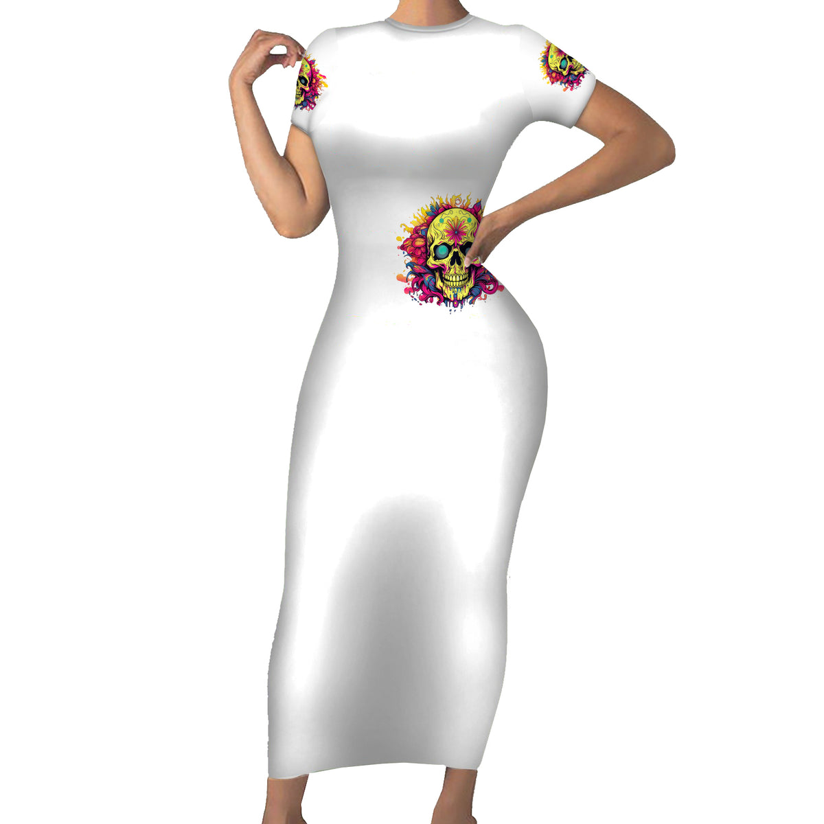 Flower Skull Family Matching Short Sleeve Bodycon Dress and Hawaiian Shirt Judge Me When You're Perfect Otherwise Shut Up - Wonder Print Shop