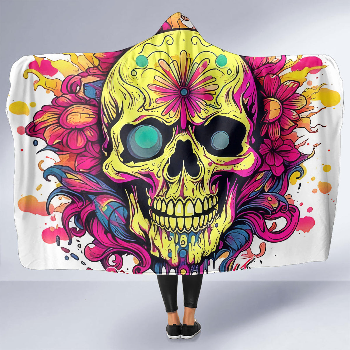 Flower Skull Hooded Blanket Judge Me When You're Perfect Otherwise Shut Up