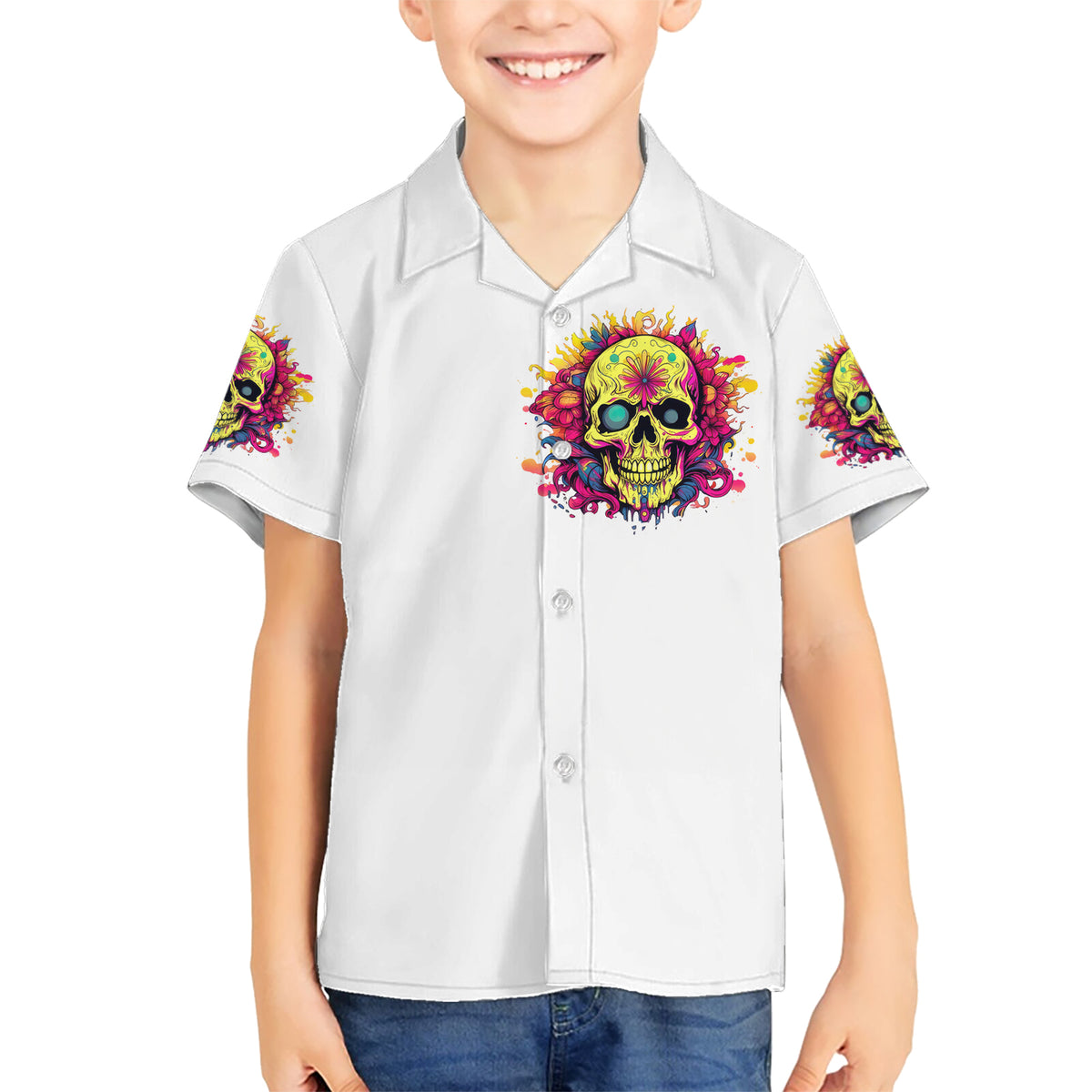 Flower Skull Kid Hawaiian Shirt Judge Me When You're Perfect Otherwise Shut Up - Wonder Print Shop