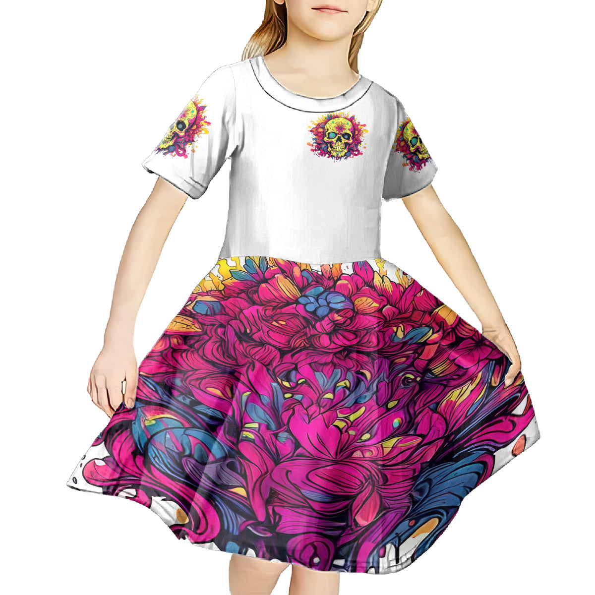 Flower Skull Kid Short Sleeve Dress Judge Me When You're Perfect Otherwise Shut Up - Wonder Print Shop