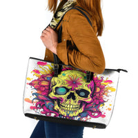 Flower Skull Leather Tote Bag Judge Me When You're Perfect Otherwise Shut Up - Wonder Print Shop