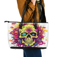 Flower Skull Leather Tote Bag Judge Me When You're Perfect Otherwise Shut Up - Wonder Print Shop