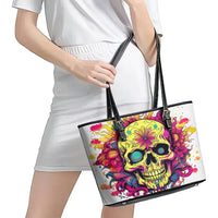 Flower Skull Leather Tote Bag Judge Me When You're Perfect Otherwise Shut Up - Wonder Print Shop