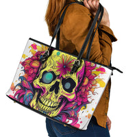 Flower Skull Leather Tote Bag Judge Me When You're Perfect Otherwise Shut Up - Wonder Print Shop