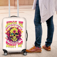 Flower Skull Luggage Cover Judge Me When You're Perfect Otherwise Shut Up - Wonder Print Shop