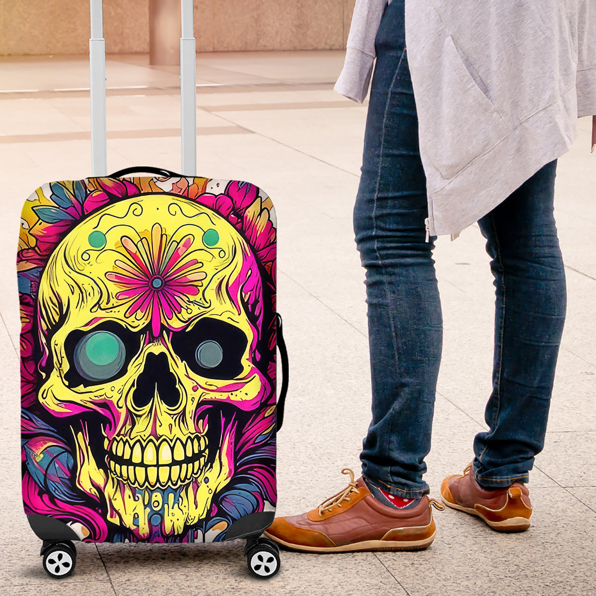 Flower Skull Luggage Cover Judge Me When You're Perfect Otherwise Shut Up - Wonder Print Shop