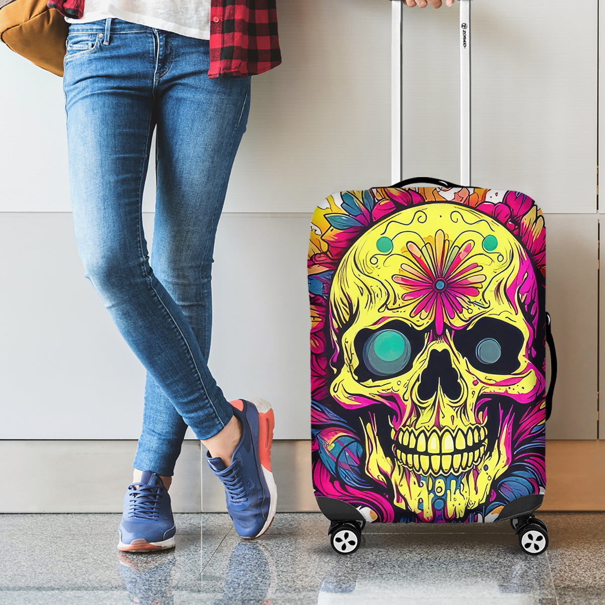 Flower Skull Luggage Cover Judge Me When You're Perfect Otherwise Shut Up - Wonder Print Shop