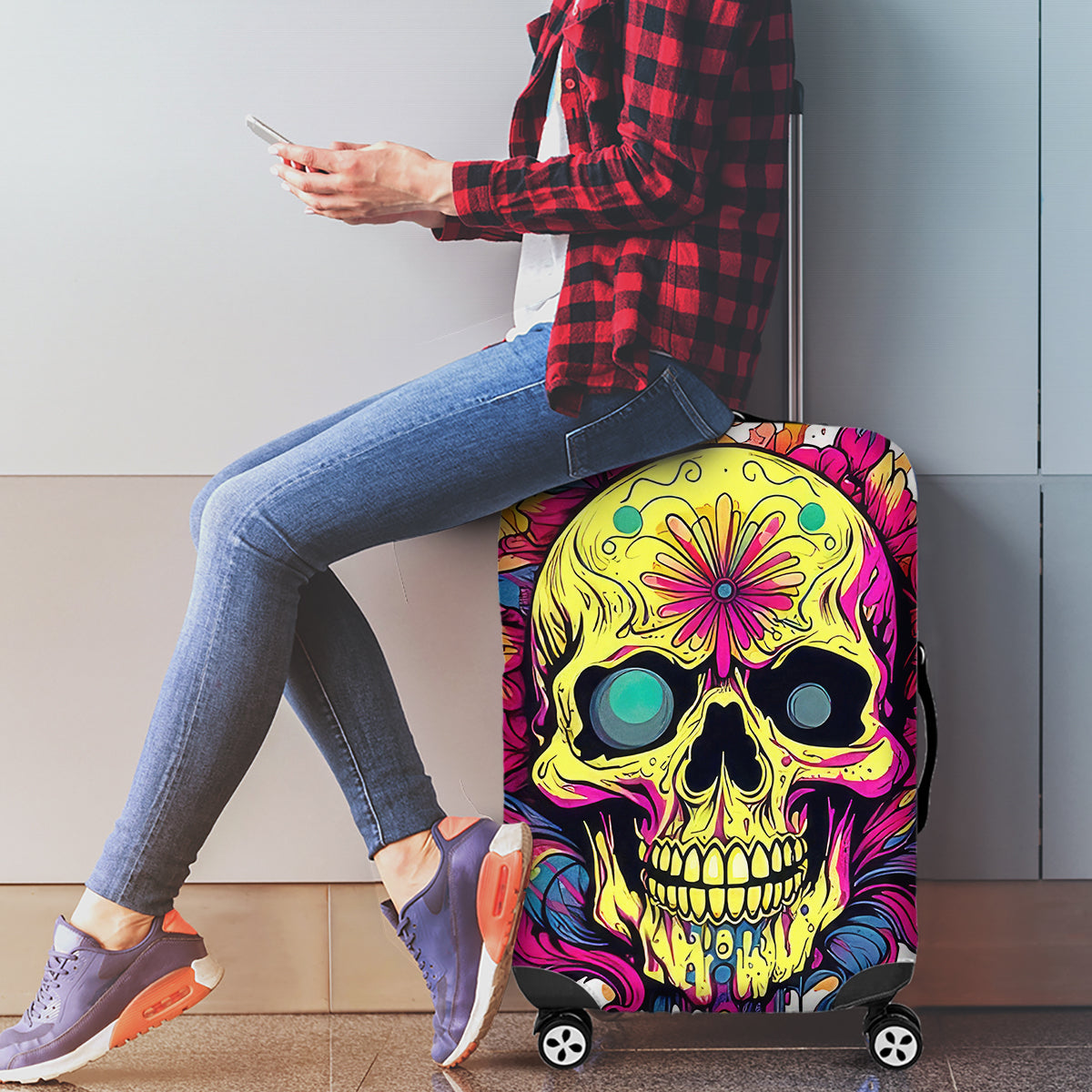 Flower Skull Luggage Cover Judge Me When You're Perfect Otherwise Shut Up - Wonder Print Shop