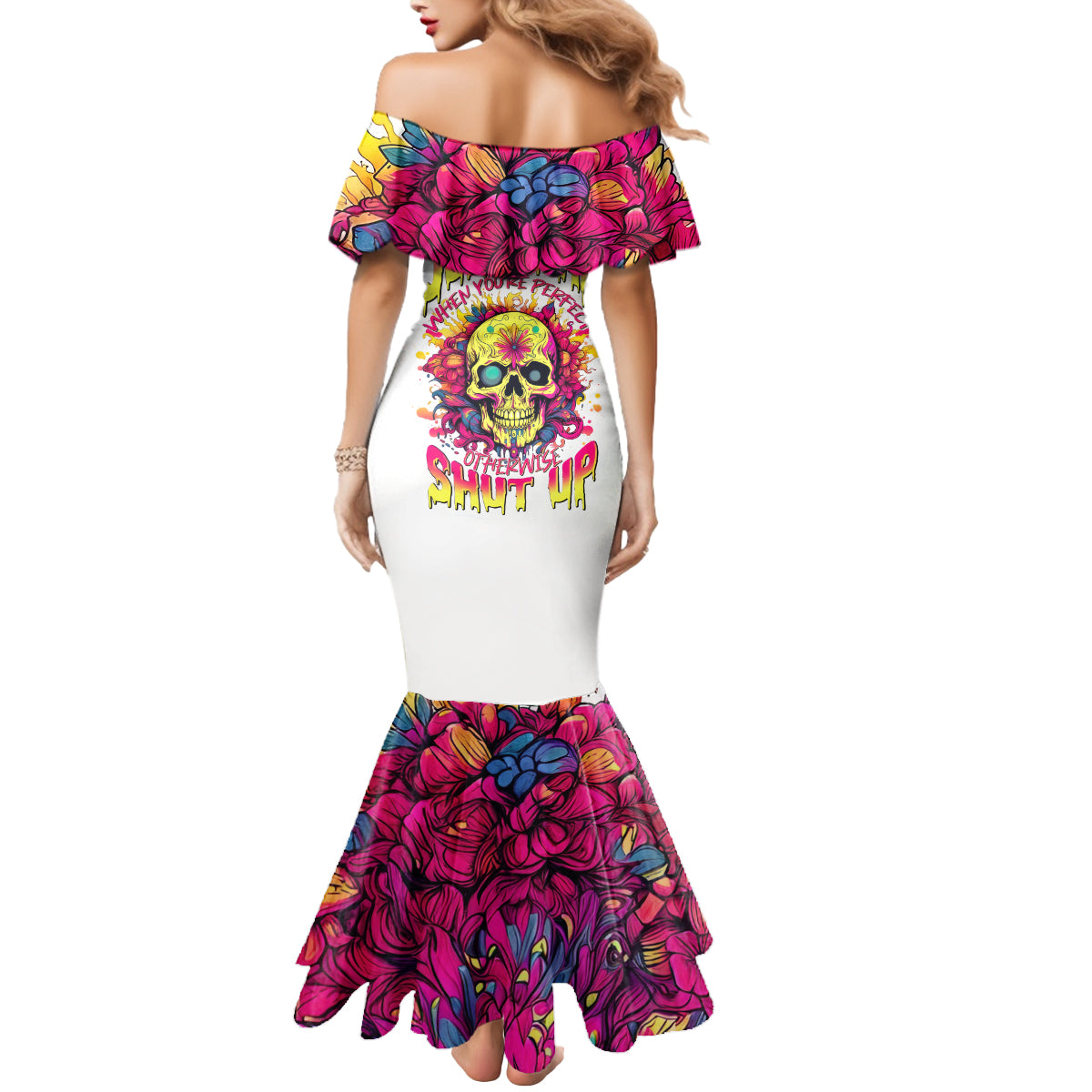 Flower Skull Mermaid Dress Judge Me When You're Perfect Otherwise Shut Up - Wonder Print Shop