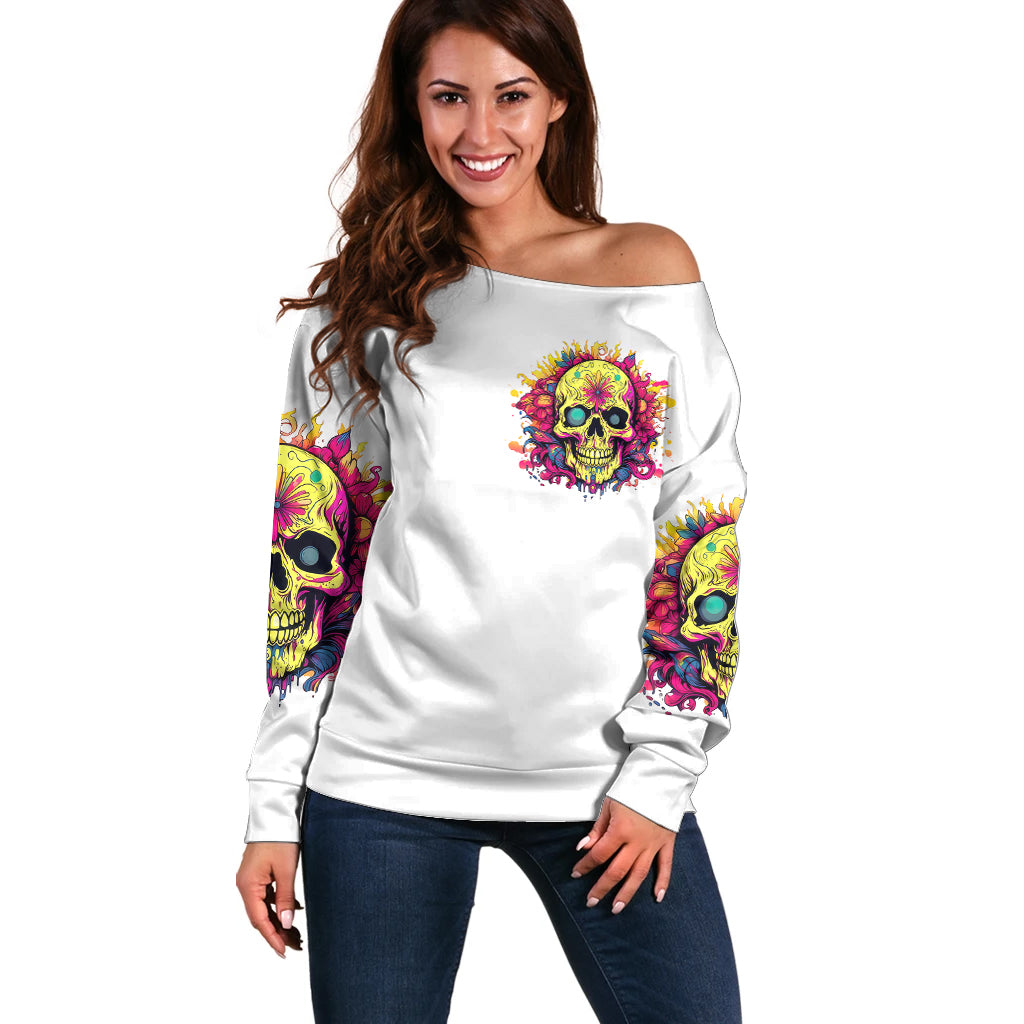 Flower Skull Off Shoulder Sweater Judge Me When You 're Perfect Otherwise Shut Up - Wonder Print Shop