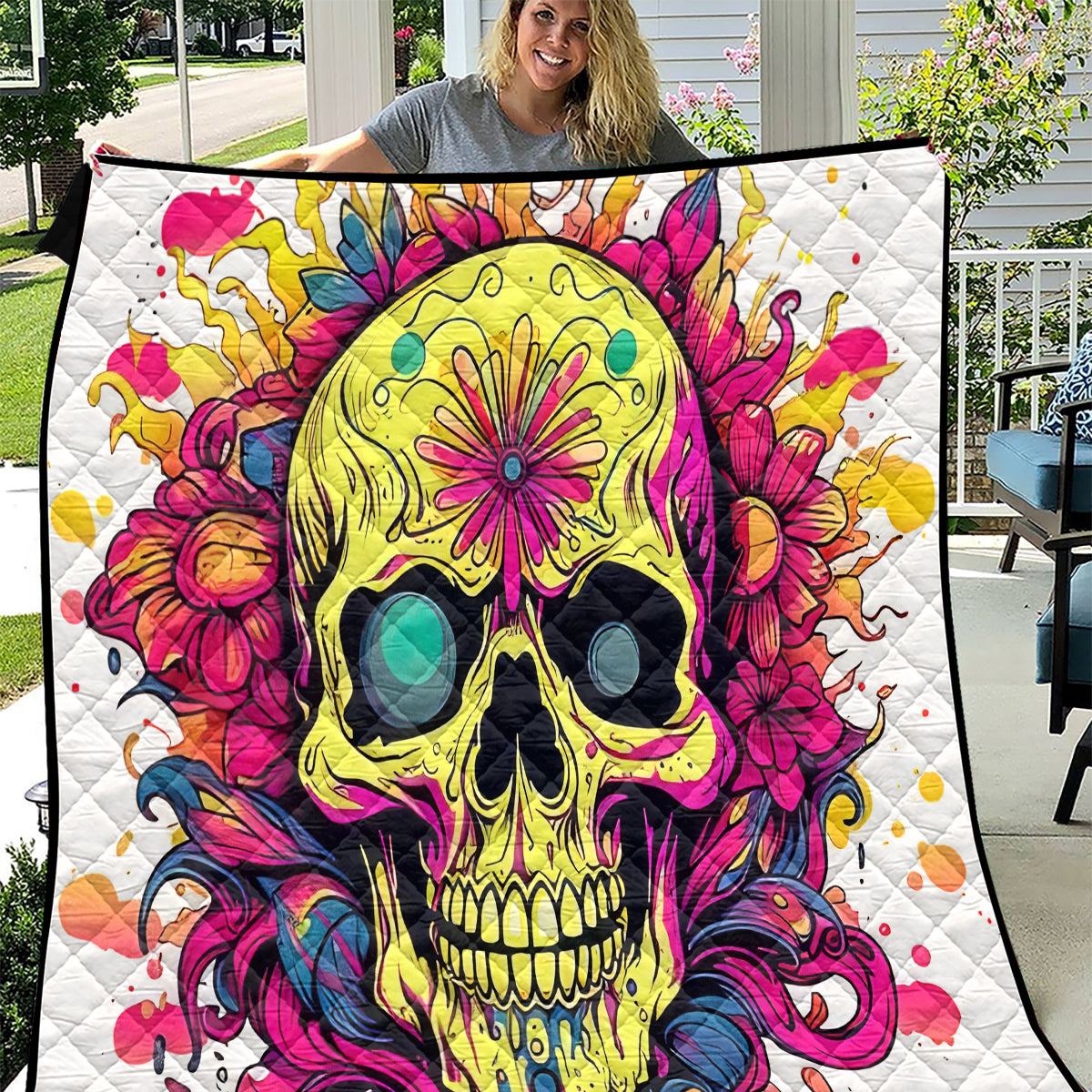 Flower Skull Quilt Judge Me When You're Perfect Otherwise Shut Up - Wonder Print Shop
