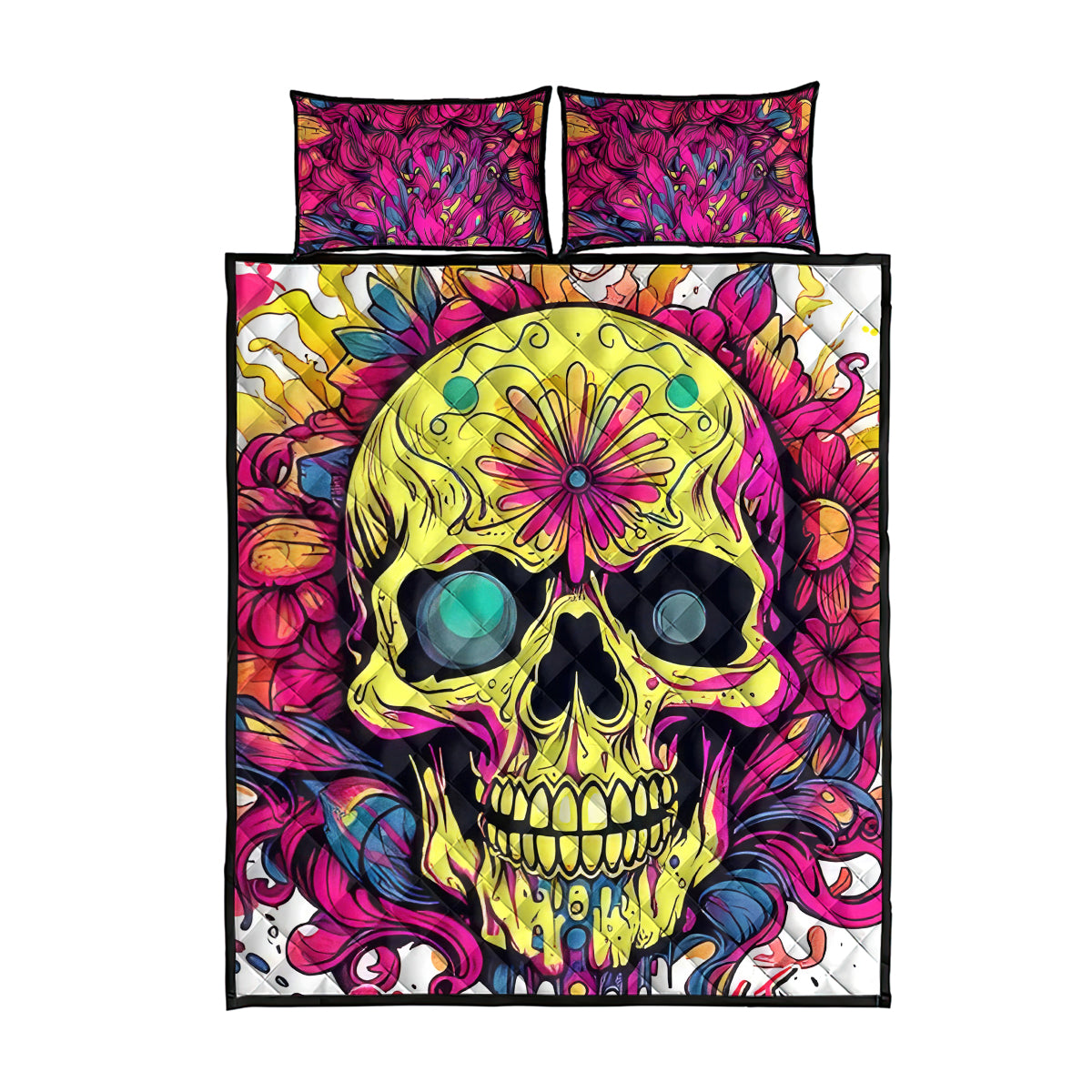 Flower Skull Quilt Bed Set Judge Me When You're Perfect Otherwise Shut Up - Wonder Print Shop
