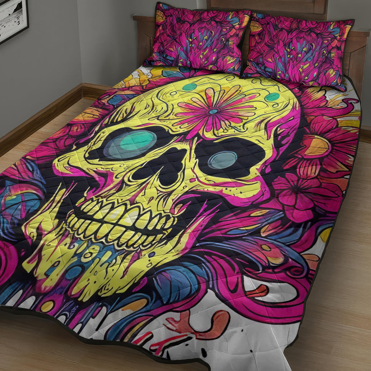 Flower Skull Quilt Bed Set Judge Me When You're Perfect Otherwise Shut Up - Wonder Print Shop