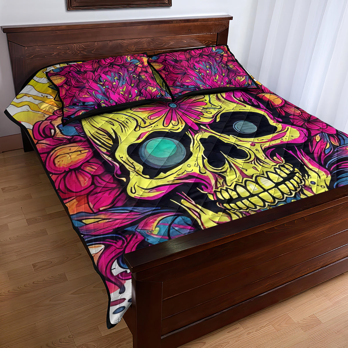 Flower Skull Quilt Bed Set Judge Me When You're Perfect Otherwise Shut Up - Wonder Print Shop