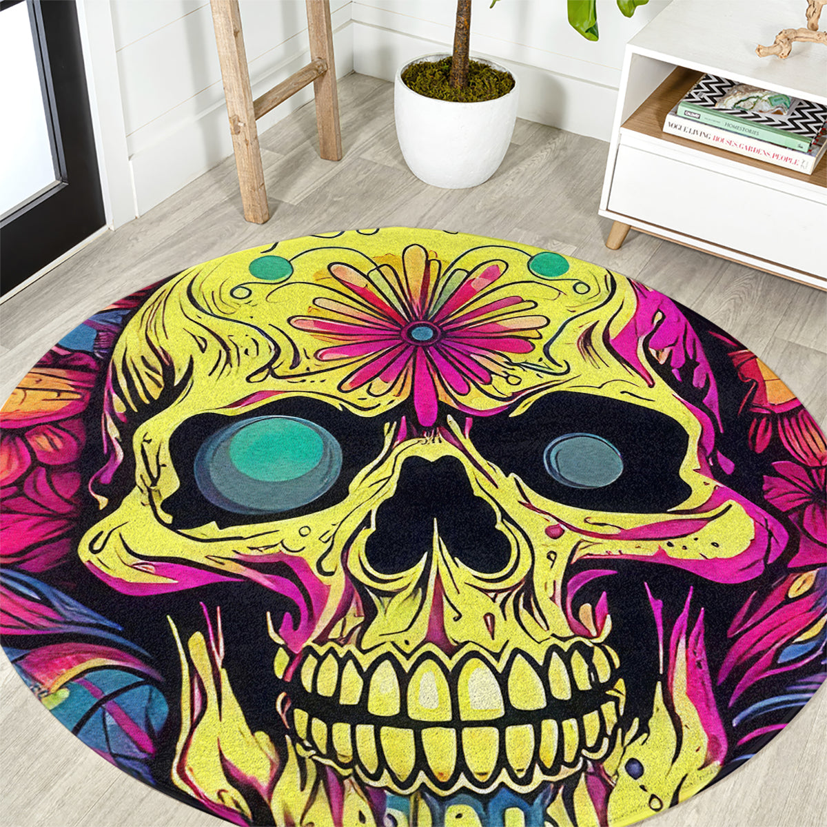 Flower Skull Round Carpet Judge Me When You're Perfect Otherwise Shut Up
