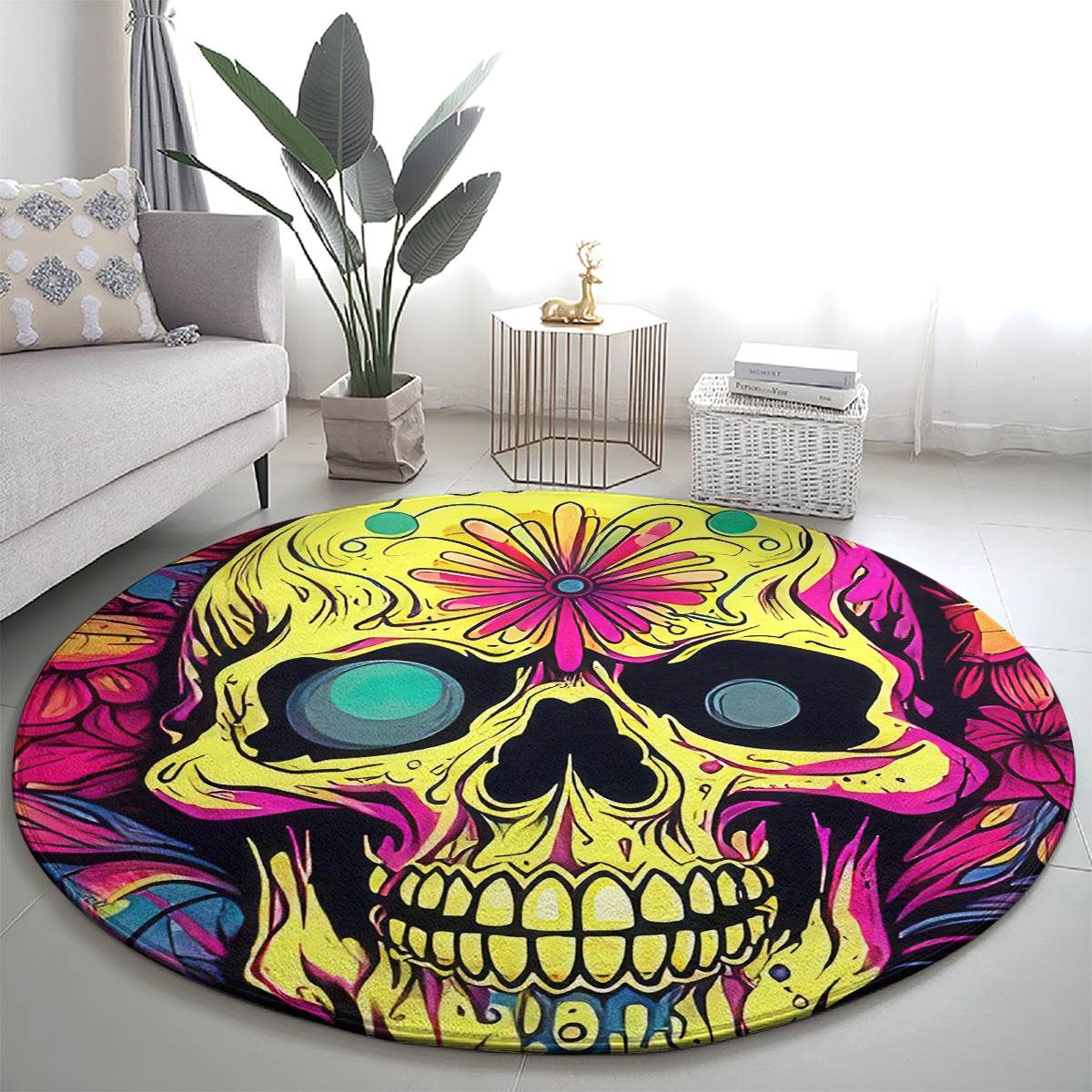 Flower Skull Round Carpet Judge Me When You're Perfect Otherwise Shut Up