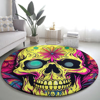 Flower Skull Round Carpet Judge Me When You're Perfect Otherwise Shut Up