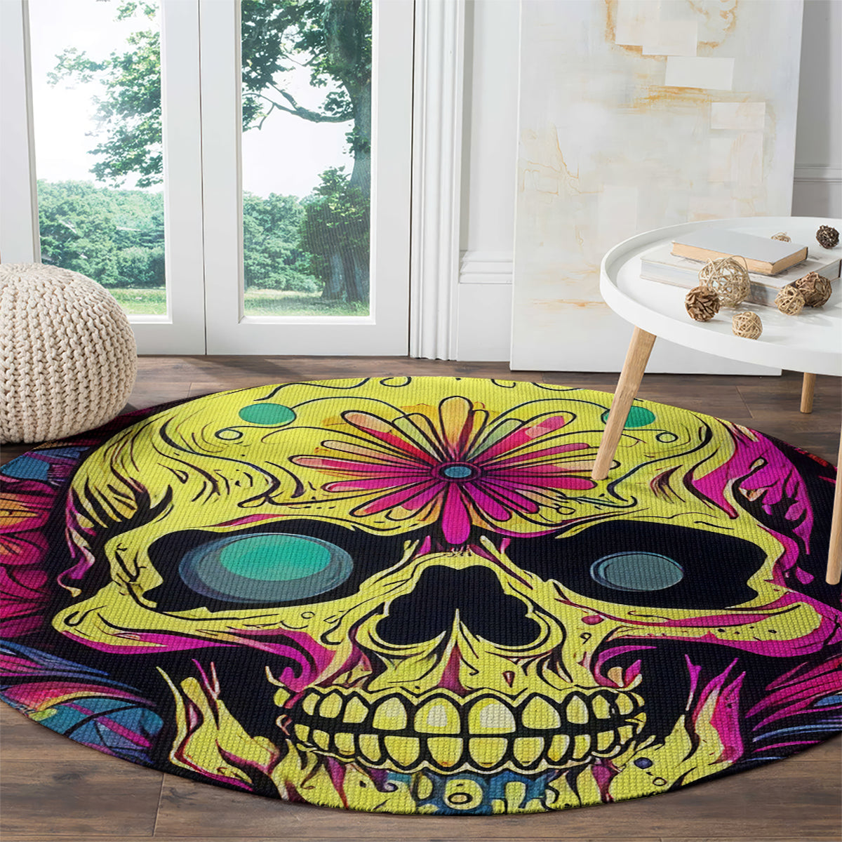 Flower Skull Round Carpet Judge Me When You're Perfect Otherwise Shut Up