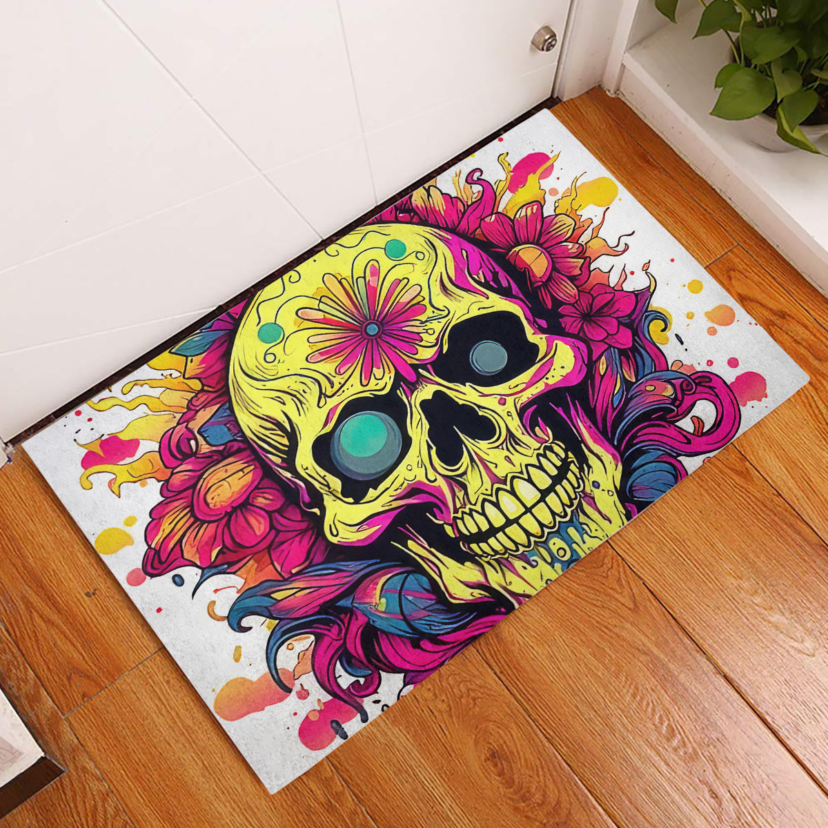 Flower Skull Rubber Doormat Judge Me When You're Perfect Otherwise Shut Up - Wonder Print Shop