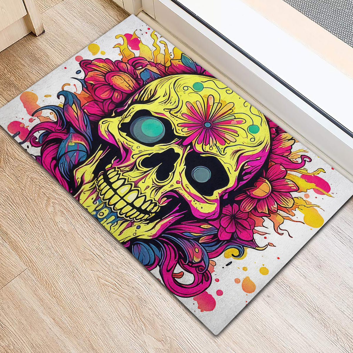 Flower Skull Rubber Doormat Judge Me When You're Perfect Otherwise Shut Up - Wonder Print Shop