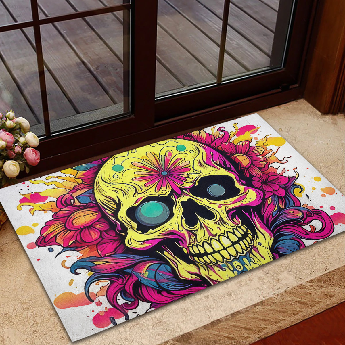 Flower Skull Rubber Doormat Judge Me When You're Perfect Otherwise Shut Up - Wonder Print Shop