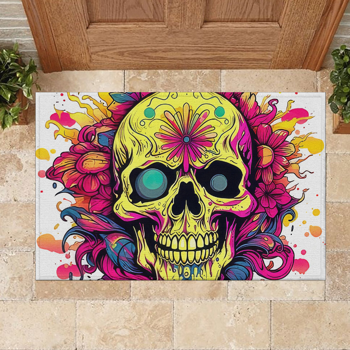 Flower Skull Rubber Doormat Judge Me When You're Perfect Otherwise Shut Up - Wonder Print Shop