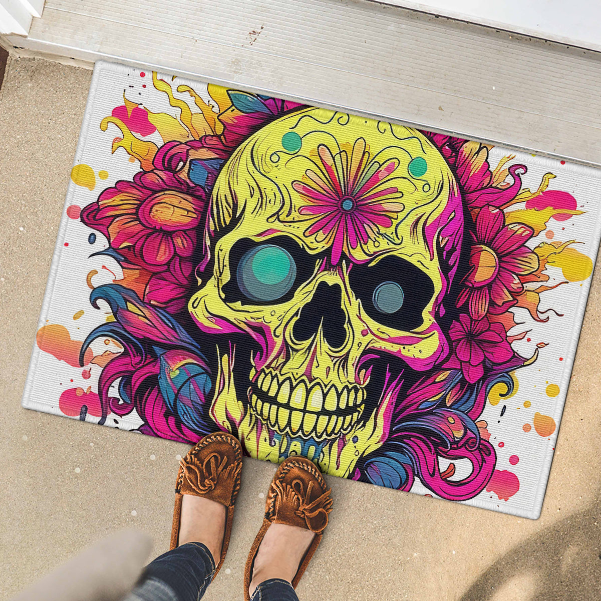 Flower Skull Rubber Doormat Judge Me When You're Perfect Otherwise Shut Up - Wonder Print Shop